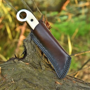 Hand Forged Damascus Steel Bushcraft <b>Knife</b> Camel <b>Bone</b> <b>Handle</b> Full Tang Hawkbill <b>Knife</b> with Leather Sheath Custom OEM - Product Image 6