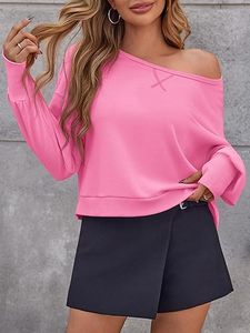 Sudaderas Lisas de Color Rosa, con Hombros Descubiertos, Talla Grande, Transpirables, para Primavera y Otoño, Estilo Urbano, Felpa Francesa, Sexy - Product Image 5