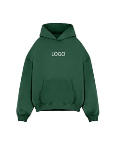 Sweat-shirt à capuche unisexe surdimensionné personnalisé avec logo, vert uni, en coton French Terry, avec poche avant, décontracté, pour l'automne, vente en gros - Product Image 1