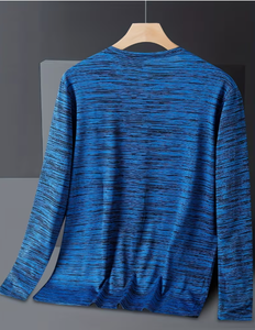 Chemise décontractée à manches longues pour homme, bleue, tricotée, à rayures, séchage rapide, pour l'été, coupe confortable, tissu doux - Product Image 6