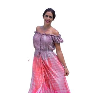 Summer Bohemian Style Tie Dye Maxi <b>Dress</b> off Shoulder Kimono Floor-Length with Front <b>Slit</b> Washable Evening Wear Printed Cloth - Product Image 1