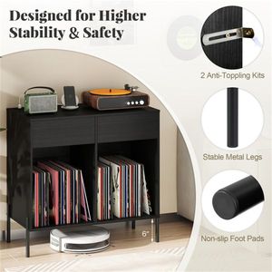 Soporte Personalizable para Tocadiscos con Compartimentos para Vinilos, Estación de Carga Integrada, Patas Metálicas, Almohadillas Protectoras para el Suelo y Estantes para CD - Product Image 6