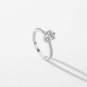 Anillo de Diamante Cultivado en Laboratorio de Corte Redondo de 1 Quilate, EF-VS1, Anillo de Compromiso Solitario de Oro de 14 Quilates, Banda Pavé, Joyería Fina Elegante, Regalo para Mujer - Product Image 4