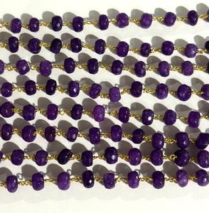 Cadena de cuentas de piedras preciosas moradas naturales de 8 mm, cadena de rosario envuelta en alambre chapado en oro, suministros para hacer joyas DIY - Product Image 4