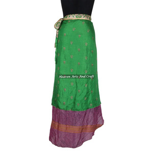 2 Layer Reversible Long <b>Wrap</b> <b>Skirt</b> Designer <b>Skirt</b> Women Wear Vintage Silk Sari Long Length <b>Wrap</b> Around <b>Skirt</b> 2 Layer Reversible - Product Image 2