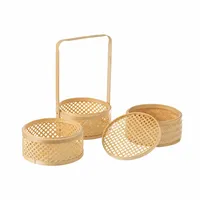 Traditionele Souvenir Bamboe 3 Lagen Mand Met Deksel Steeamer Food Fruit Opslag Beste Idee Voor Restaurant En Cadeau-Accessoires
