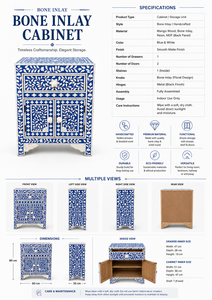 Mesa Auxiliar Decorativa de Madera con Incrustaciones de Hueso Azul, Diseño Oriental, Forma Rectangular, con Cajones de Almacenamiento - Product Image 6