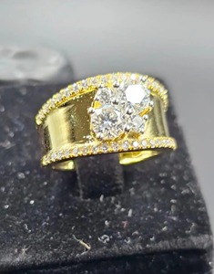925 <b>Silver</b> Moissanite Cluster <b>Ring</b>, 14K Yellow Gold Plated Engagement Hip Hop <b>Ring</b> Luxury Statement Jewelry for <b>Men</b> Women - Product Image 4