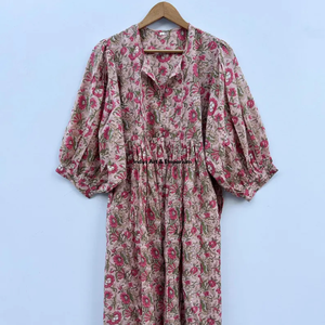 Beautiful floral Cotton Block Printed dress Dress For Casual wear Hand Block Printed Dress - Product Image 2