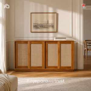 Aparador Moderno de Madera de Teca Sólida, Estilo Escandinavo, Ecológico y Duradero, Mueble de Almacenamiento para Sala de Estar, Comedor y Cocina - Product Image 1