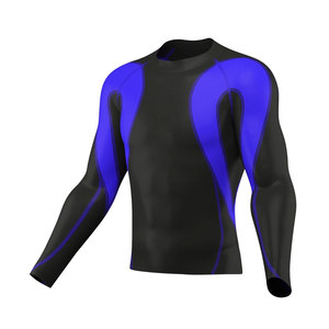 T-shirt de compression à manches longues pour homme, noir et bleu, écologique, 220g, col rond, séchage rapide, en Spandex et Polyester, idéal pour le fitness - Product Image 1