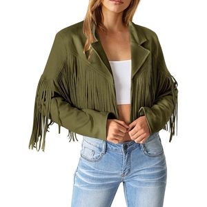 Chaqueta de gamuza con flecos para mujer, estilo bohemio, occidental, con borlas, estilo retro, vaquera, elegante, prenda exterior de gamuza. - Product Image 3
