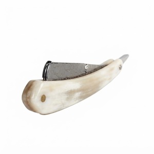 IKZARSA Men's Single Blade <b>Razor</b> with Buffalo Bone Handle Damascus Steel Barber Shop Face <b>Head</b> Shaving - Product Image 5