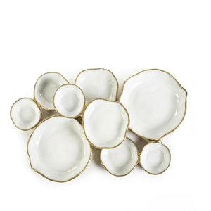 Ensemble de 9 bols de service, ensemble monobloc, plateau de présentation multi-bols en laiton doré et blanc pour les collations, les noix, les chips, les amuse-gueules - Product Image 5