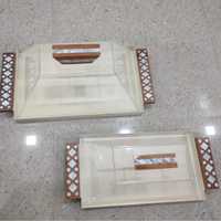 Nouveau design moderne de plateau de service et de rangement en bois de luxe avec incrustation MOP et acrylique pour salon, fêtes, événements, boissons et aliments