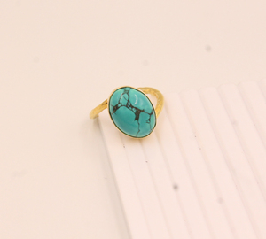 Anillo de Boda Clásico para Mujer, Turquesa, Plata de Ley 925, Chapado en Oro de 18k, Gema Ovalada, Banda Dividida, Venta al Por Mayor - Product Image 5