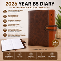 Agenda 2026 B5 en cuir PU, couverture rigide avec rabat, 336 pages, papier Sun Shine 64 GSM, couleur marron, exécutif haut de gamme, logo personnalisé