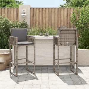 Taburete de Bar para Jardín en Ratán Sintético Gris, Acero con Recubrimiento en Polvo, 100% Poliéster para Muebles de Patio - Product Image 3