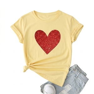 Women High Quality Bamboo Jersey Soft Lightweight and Breathable Short Sleeve t Shirt for Women <b>Red</b> <b>Glitter</b> Heart Graphic Shirt - Product Image 4