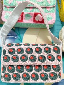 Hot Selling Fashion Handmade <b>Rainbow</b> Stripe Beaded Shoulder Bag for Women and Girls Multicolor Comfortable Wide Shoulder Purse - Product Image 5