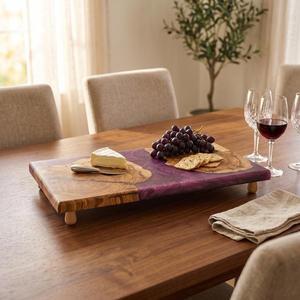 Planche à découper rectangulaire en acacia de qualité supérieure, durable, faite à la main, pour servir en cuisine, passe au lave-vaisselle, pour fruits, légumes, viande, fromage - Product Image 4