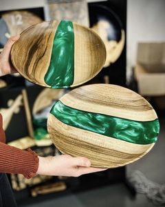 Bol en bois d'acacia fait main, sans BPA, écologique, en résine époxy, avec motif artistique de rivière, compatible lave-vaisselle, pour table de salle à manger de luxe - Product Image 3