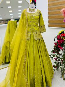 New Arrivals Latest Fashion Elegant Wedding <b>Party</b> Wear <b>Top</b> Lehenga Dupatta Set simmer silk - Product Image 3