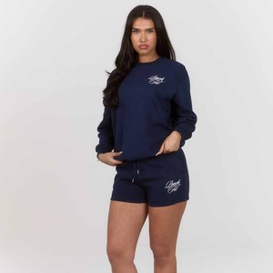 Women's Navy Blue Fleece Crew Neck Sweatshirt <b>Peach</b> Fit Letter Print Casual Loose Fit All Seasons Daily Wear 100% Cotton - Product Image 1
