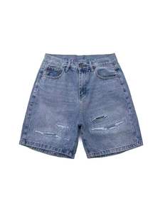 Pantalones Cortos de Mezclilla para Hombre, Cintura Alta, Estilo Casual de Verano, Pierna Recta, con Bolsillos, Desgastados, Tejido de Algodón - Product Image 1