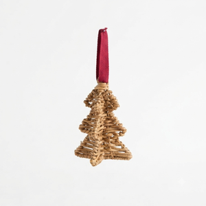 Assorted Woven Rattan Christmas Holiday Hanging Ornaments Featuring <b>Red</b> <b>Ribbon</b> Loops And Bows For Festive Seasonal Decoration - Product Image 3