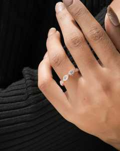 Marquise Cut Lab Grown Diamond <b>Stacking</b> Band Ring For Women's 14K Rose Gold Lovers Anniversary Party Gift For Partners - Product Image 5