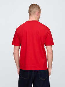 เสื้อยืดคอกลมแขนสั้นทรงหลวมสำหรับผู้ชาย OEM ODM ผ้าถัก 100% ผ้าฝ้าย พิมพ์ลายสกรีนโลโก้ตามสั่ง สีแดง ผ้าไม่เป็นขุย - Product Image 3