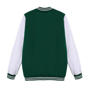 Chaqueta Varsity con Bloques de Color Verde y Blanco, Cuello Redondo, Estilo Casual, Prenda de Otoño para Hombre, Tejido de Poliéster, Algodón y Felpa - Product Image 2