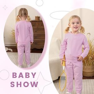 Nouvel ensemble de vêtements pour enfants unisexe, sweat-shirt à manches longues, pantalon uni, 2 pièces, tenues d'hiver pour tout-petits, 100% coton respirant - Product Image 4