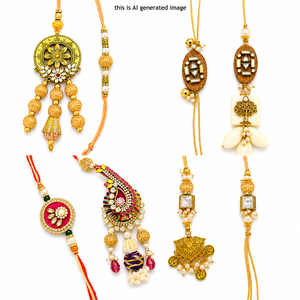 Ensemble de Rakhi traditionnel de créateur avec embellissements en perles pour les cadeaux du festival Raksha Bandhan, Bhai Bhabhi Rakhdi Siblings - Product Image 1