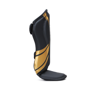 DAWNFROCE Protège-tibias de boxe professionnels légers en PU, noirs avec accents dorés, fermeture auto-agrippante, équipement de protection - Product Image 4
