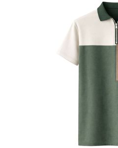 Camiseta Polo de Manga Corta para Hombre, Personalizada, con Cierre de Cremallera, Color Verde Beige, Estilo Casual, Fabricante Personalizado, OEM, Venta al Por Mayor - Product Image 2