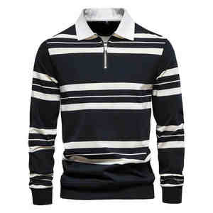 Nouveaux Polos en Coton 2026 pour Hommes à Manches Longues Grande Taille Style Baseball Rayé Respirant - Product Image 1