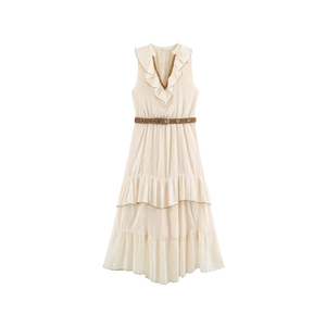 Vestido de Mujer Vintage de Primavera/Verano, Tejido en Capas, con Cinturón, Diseño Casual Elegante sin Mangas, Transpirable - Product Image 1