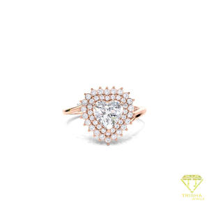 Anillo de Compromiso con Doble Halo de Diamantes Moissanite Corte Corazón en Oro Rosa de 14K, Anillo de Novia Vintage, Regalo Romántico de Aniversario de Bodas - Product Image 3