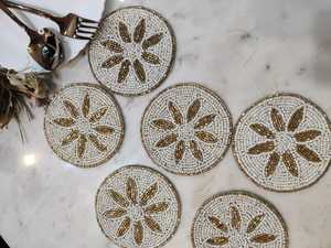 Set of -Inch Handcrafted Beaded Coasters with Floral Embroidery Eco-Friendly Customizable Spill-Proof Decor for Home & Hotel Use - Product Image 3
