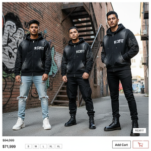 Sudadera con capucha de algodón extragrande para hombre, estilo urbano, con cremallera, estampado gráfico y logotipo de pedrería, ideal para primavera. - Product Image 4