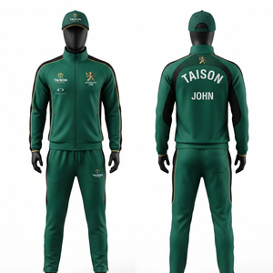 Chándal de Cricket TAISON SPORTS 300 GSM de Poliéster Interlock Premium, Paneles en Contraste Verde y Negro, Logotipo Personalizado del Equipo, Impermeable - Product Image 1