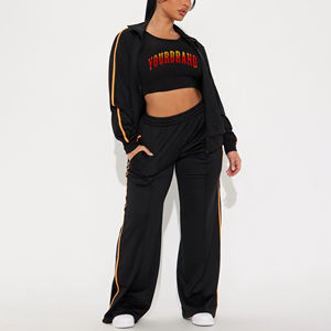 Nouvel Arrivage 2026 Ensemble de Survêtement 2 Pièces Femme Noir avec Haut Court à Rayures Orange Coupe Ample Sportif Toutes Saisons Sweat-shirt Tricoté - Product Image 1