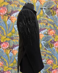 Luxury Men Jodhpuri Suit Royal Midnight Willow Base Jet Black Glass <b>Beads</b> Tonal Silk <b>Thread</b> Embroidery - Product Image 3