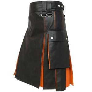 Kilt hybride en cuir noir et orange, design écossais moderne, à porter au quotidien - Product Image 2