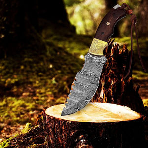 Cuchillo de Caza Multifuncional de Acero de Damasco Hecho a Mano, Hoja de Supervivencia de Alta Calidad Premium para Exteriores, OEM, Fija, con Funda de Cuero - Product Image 2