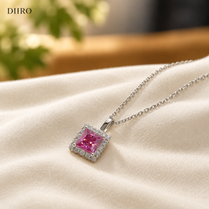 Collier pendentif en moissanite plaqué or jaune 14 carats avec certificat GRA, coupe princesse rose, pour femme, cadeau de fiançailles - Product Image 3