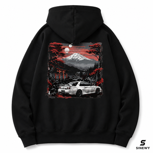 Sweat-shirt à capuche unisexe noir SINEWY, surdimensionné, 100% coton, tissu éponge français, imprimé paysage automobile, vêtements décontractés d'hiver - Product Image 2