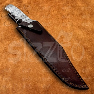 Couteau Bowie OEM fait main en acier SIZZCO D2 avec manche en pierre précieuse blanche, longueur totale de 15 pouces, pour la chasse, la survie et les activités tactiques en extérieur - Product Image 6